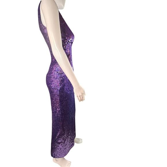 Vtg Y2K Papell Boutique Evening Purple Sequin Column Babydoll Waist Gown Sz 4 - Picture 15 of 16